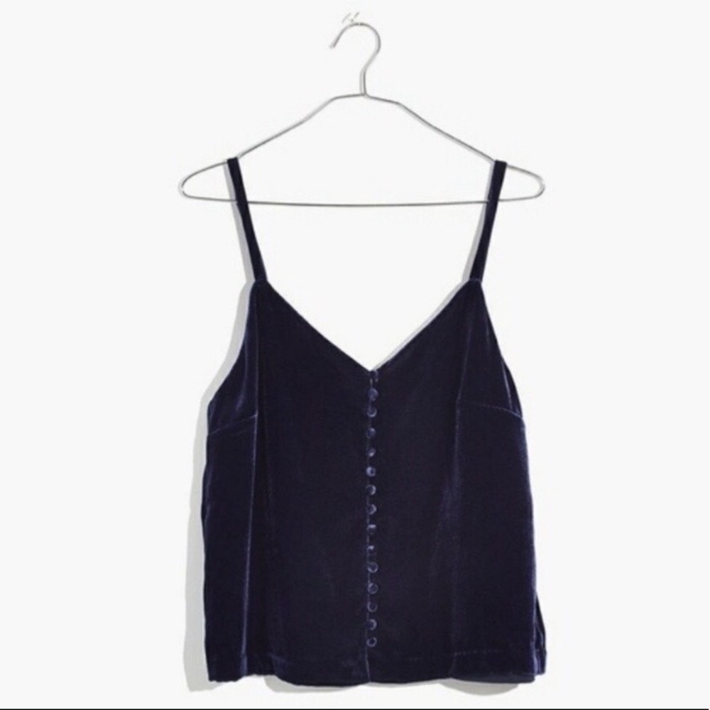 NWT Madewell Navy Velvet button front cami SZ2